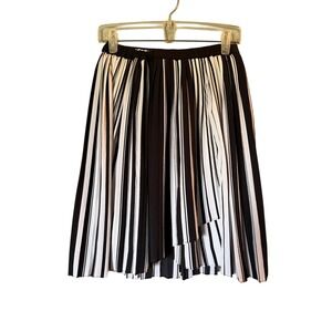 Worthington Petite Striped Pleated Midi Skirt Black & White Cascade Hem 8P